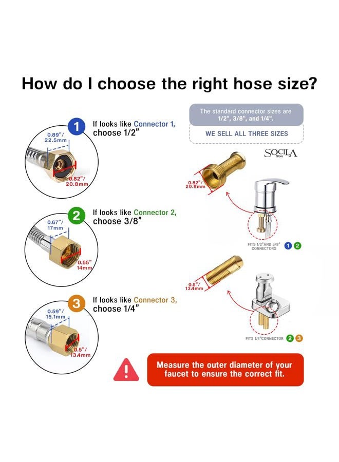 s socila Socila Professional Stainless Steel Shampoo Bowl Hose - 1/2" Thread Sprayer Head to 1/4" Thread Water Pipe for Barber Shop & Salon Sink Replacement Part for Faucet and Sprayer - Image 2
