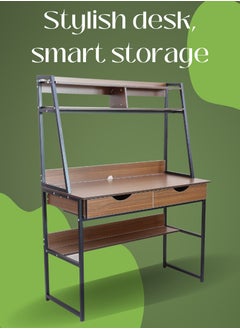 AFT Contemporary Multi-Tier Desk with Shelving, Drawers, and Metal Frame – Perfect for Home Office, Study, or Workstation Walnut Brown (Arfan)  - Image 2
