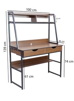 AFT Contemporary Multi-Tier Desk with Shelving, Drawers, and Metal Frame – Perfect for Home Office, Study, or Workstation Walnut Brown (Arfan)  - Image 3