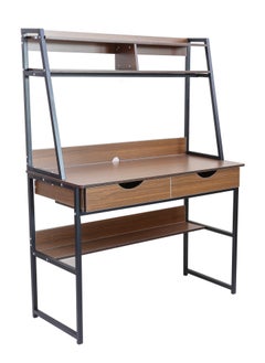 AFT Contemporary Multi-Tier Desk with Shelving, Drawers, and Metal Frame – Perfect for Home Office, Study, or Workstation Walnut Brown (Arfan)  - Image 4