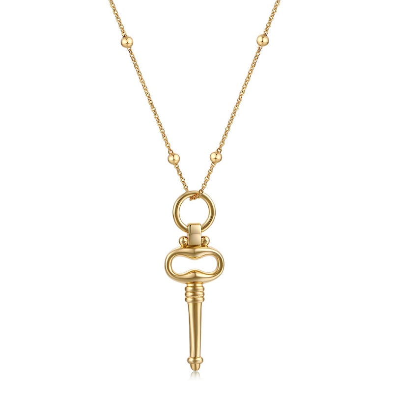 FRUMOS Dainty Layered Choker Necklace 18K Gold Plated Y Pendant Necklace Multilayer Bar Disc Necklace Adjustable Layering Choker Necklaces for Women Girlsï¼ˆGold key Pendantï¼‰ - Image 1