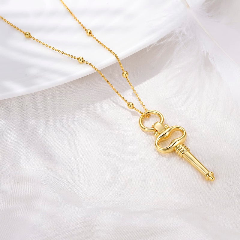 FRUMOS Dainty Layered Choker Necklace 18K Gold Plated Y Pendant Necklace Multilayer Bar Disc Necklace Adjustable Layering Choker Necklaces for Women Girlsï¼ˆGold key Pendantï¼‰ - Image 3