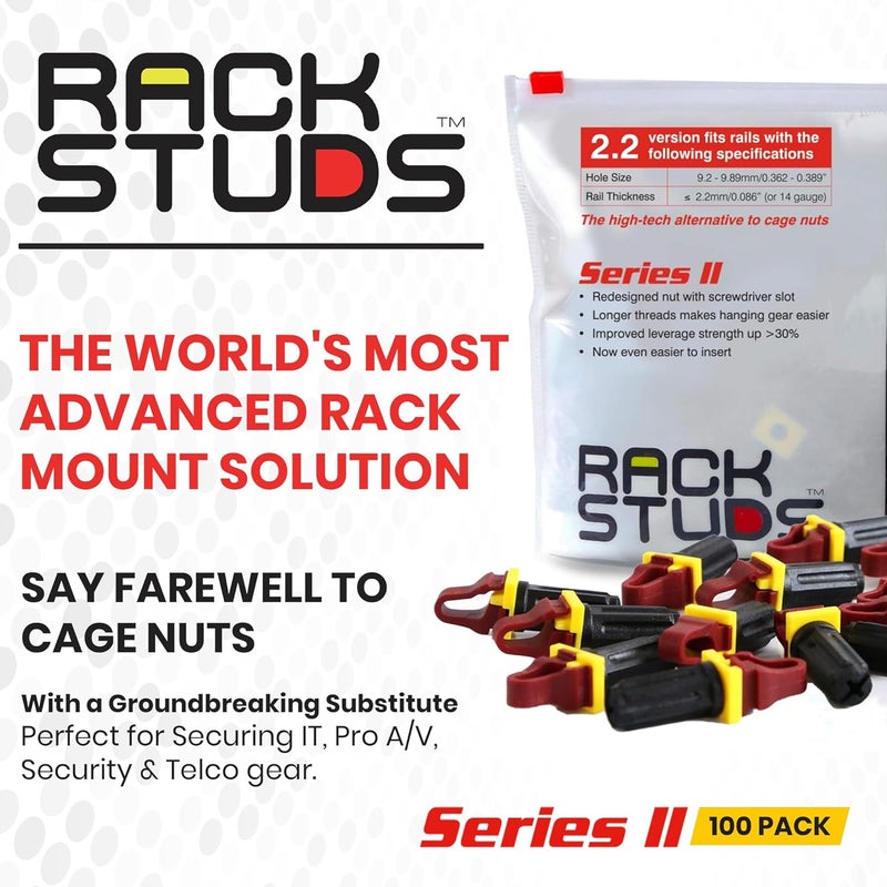 Rackstuds R100 Series II - Server Rack Screws 100 Pack | Cage Nut Replacement | Red 2.22mm/0.086" | A Faster, Easier Solution for Rack mounting Gear in 19" Racks with Square Punched Vertical Rails - Image 2
