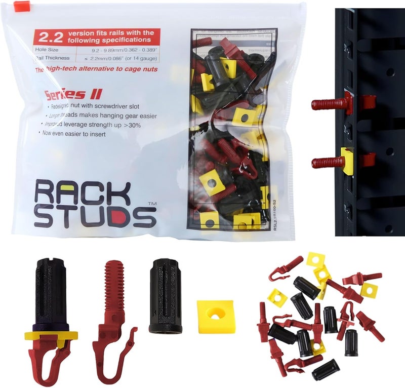 Rackstuds R100 Series II - Server Rack Screws 100 Pack | Cage Nut Replacement | Red 2.22mm/0.086" | A Faster, Easier Solution for Rack mounting Gear in 19" Racks with Square Punched Vertical Rails - Image 1