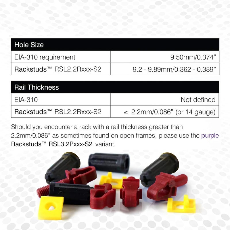 Rackstuds R100 Series II - Server Rack Screws 100 Pack | Cage Nut Replacement | Red 2.22mm/0.086" | A Faster, Easier Solution for Rack mounting Gear in 19" Racks with Square Punched Vertical Rails - Image 3