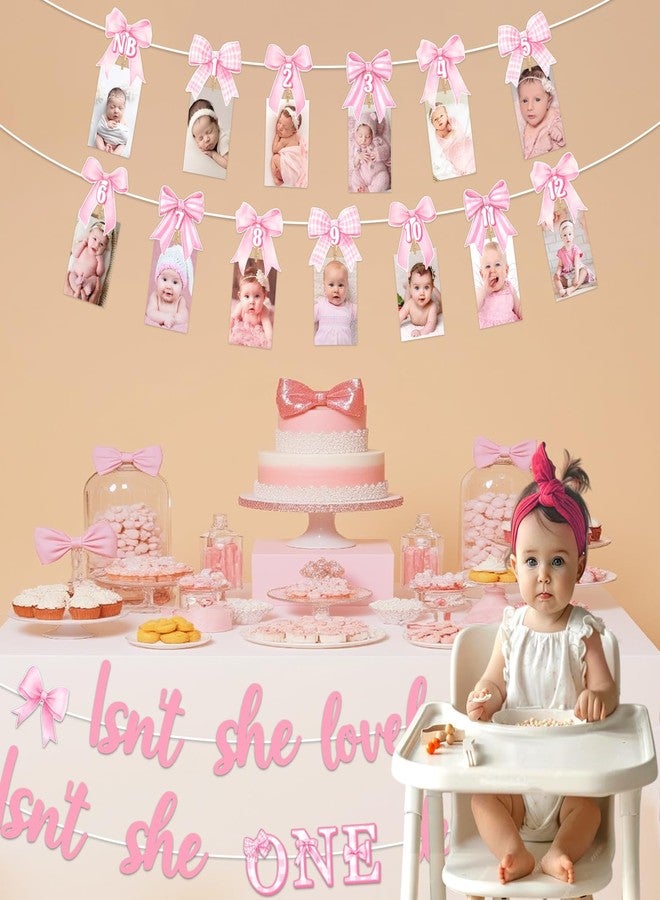Blisstock Pink Bow 1st Birthday Decorations Isnt She Lovely Isnt She Onederful Banner Pink Bowkont First Birthdays Photo Banner Onederful 1st Birthdays Decors for Girl Newborn to 12 Months Photo Banner Supplies - Image 4