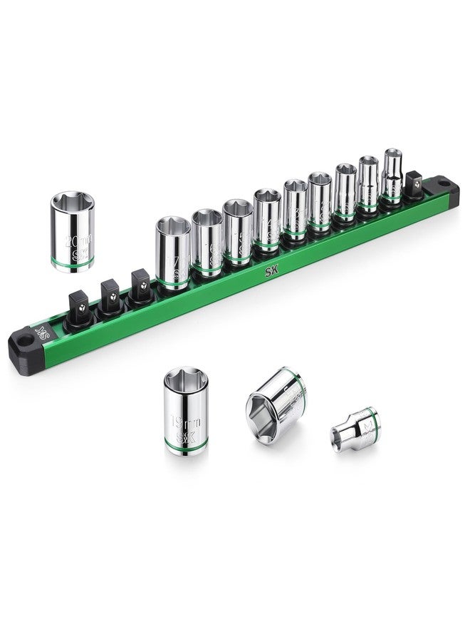 اس كي كي مجموعة مقابس SK مقاس 3/8 بوصة، مقابس مترية، 13 قطعة 8-20 مم، لمسة نهائية SuperKrome، هيكل CR-V فاخر، مع منظم مقابس من الألومنيوم - Image 1
