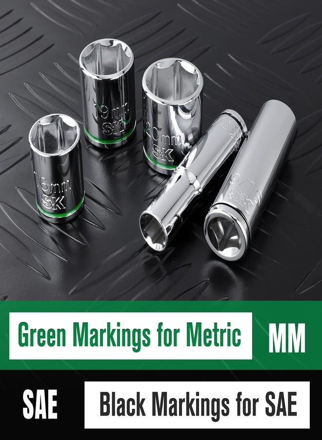 اس كي كي مجموعة مقابس SK مقاس 3/8 بوصة، مقابس مترية، 13 قطعة 8-20 مم، لمسة نهائية SuperKrome، هيكل CR-V فاخر، مع منظم مقابس من الألومنيوم - Image 5