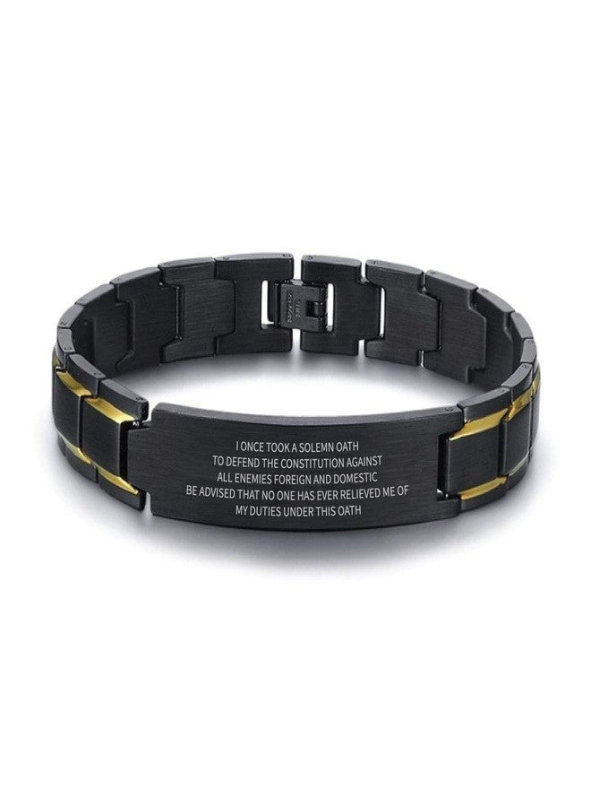 Mugart Military Oath Bracelet for Men “I Took a Solemn Oath” Engraved Black Stainless Steel Link Wristband Patriotic Veteran Gift for Army, Navy, Air Force, Marines Military Christmas Retirement or Memorial - Image 2