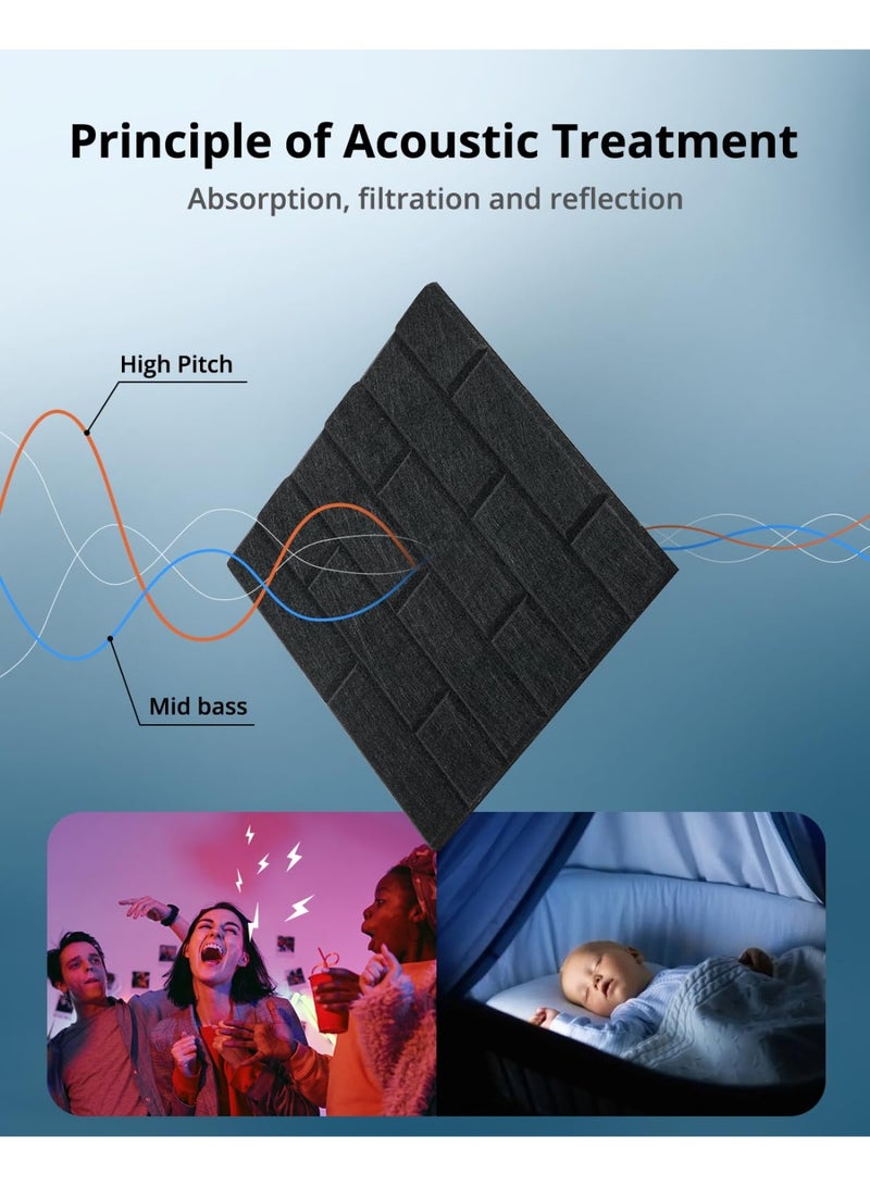 XiuWoo Soundproof Wall Panels,Soundproof Panels for Wall, 12 Pack High Density Acoustic Panel Sound Absorbing Self-Adhesive, Acoustic Wall Panels for Door Ceiling, 30*30cm Black - Image 2