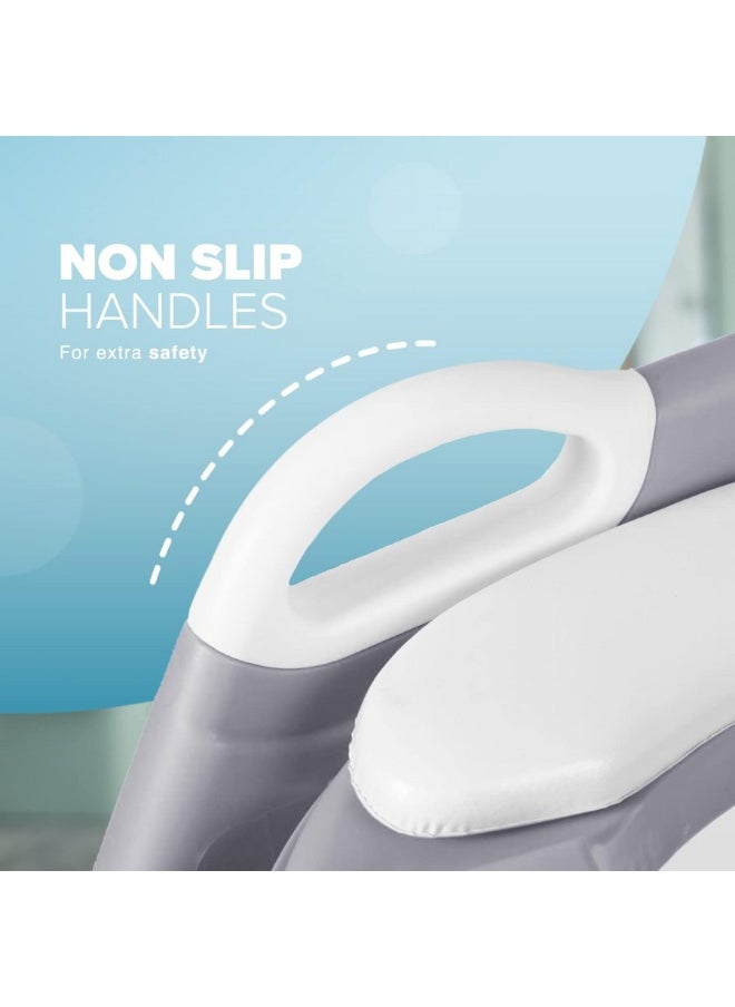 Adjustable Potty Ladder Seat for Toilet Training with Steps, Handle & Soft Cushion Design Non Slip & Space Efficient Toddlers & Children, Foldable & Easy Assembly Splash Guard Included, Multicolor
