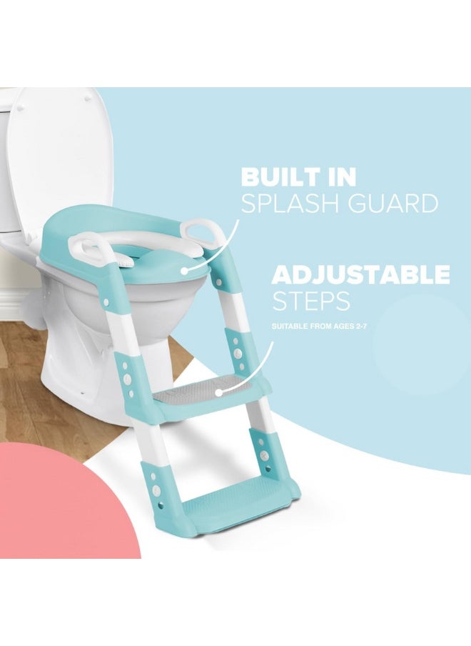 Adjustable Potty Ladder Seat for Toilet Training with Steps, Handle & Soft Cushion Design Non Slip & Space Efficient Toddlers & Children, Foldable & Easy Assembly Splash Guard Included, Multicolor