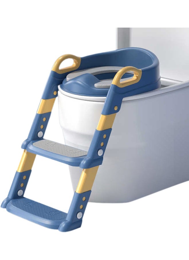 Adjustable Potty Ladder Seat for Toilet Training with Steps, Handle & Soft Cushion Design Non Slip & Space Efficient Toddlers & Children, Foldable & Easy Assembly Splash Guard Included, Multicolor