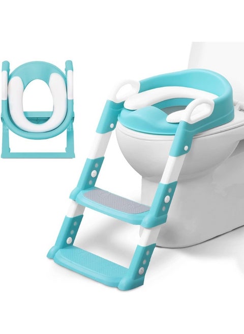 Adjustable Potty Ladder Seat for Toilet Training with Steps, Handle & Soft Cushion Design Non Slip & Space Efficient Toddlers & Children, Foldable & Easy Assembly Splash Guard Included, Multicolor