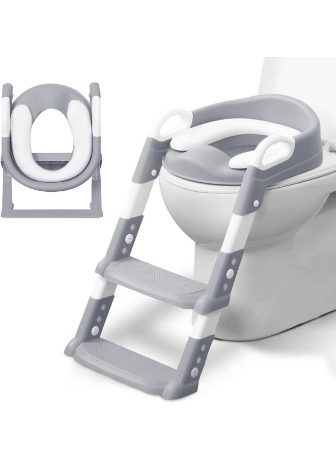 Adjustable Potty Ladder Seat for Toilet Training with Steps, Handle & Soft Cushion Design Non Slip & Space Efficient Toddlers & Children, Foldable & Easy Assembly Splash Guard Included, Multicolor