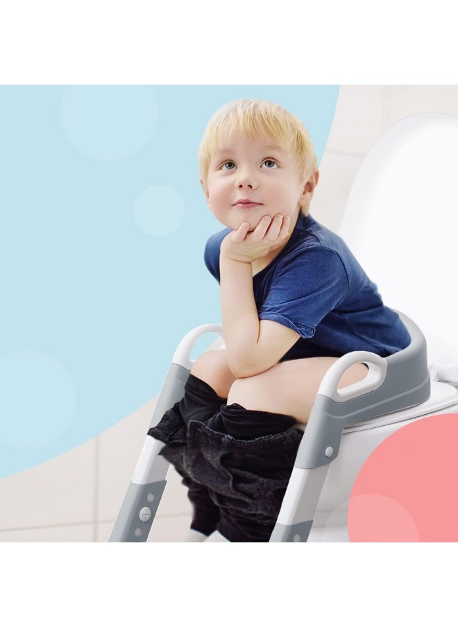 Adjustable Potty Ladder Seat for Toilet Training with Steps, Handle & Soft Cushion Design Non Slip & Space Efficient Toddlers & Children, Foldable & Easy Assembly Splash Guard Included, Multicolor