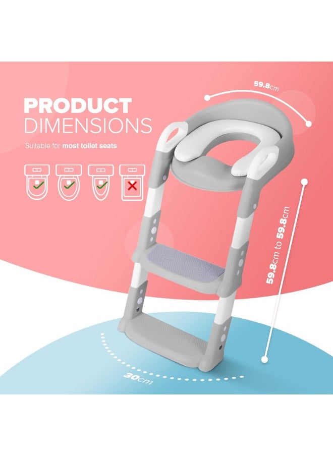 Adjustable Potty Ladder Seat for Toilet Training with Steps, Handle & Soft Cushion Design Non Slip & Space Efficient Toddlers & Children, Foldable & Easy Assembly Splash Guard Included, Multicolor