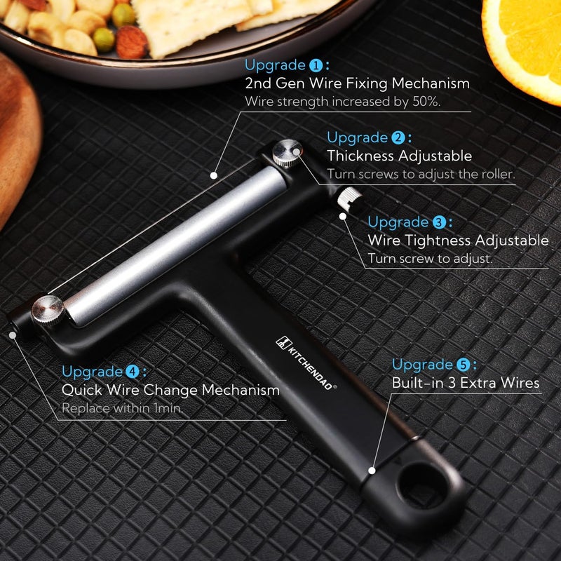KITCHENDAO قطاعة جبن سلكية قابلة للتعديل، أسلاك أقوى بنسبة 50% مع آلية تثبيت سلك الجيل الثاني، قطاعة جبن سلكية محمولة قابلة للتعديل، استبدال سريع، آمنة في غسالة الصحون، مع 3 أسلاك إضافية - Image 2
