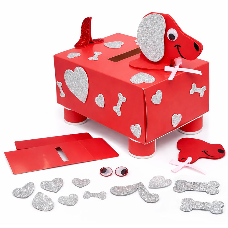4E's Novelty DIY Valentines Mailbox Craft Valentine's Day Card Exchange Dog Puppy Box for Kids, Mail Box Crafts for Kids Girls Boys - DIY Valentines Card Box (2) - Image 1