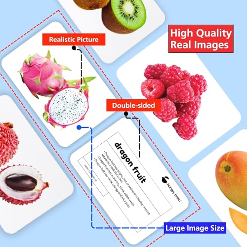 Hungry Brain Fruits Flash Cards for Toddlers | 24 Double-Sided Real Picture Learning Cards | Educational Toys for Kids Ages 1–4 | Preschool & Montessori Learning Gift - Image 3