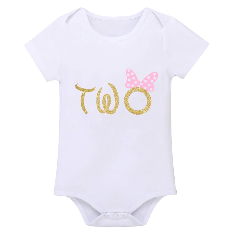 IMEKIS Toddler Baby Girl Second 2nd Birthday Cake Smash Outfit Infant Girl 1st Birthday Romper Tutu Skirt 3D Ear Mouse Headband Clothes Set Playwear Bodysuit Mouse Pink - Two - Image 2