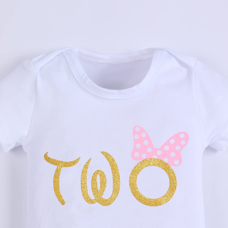 IMEKIS Toddler Baby Girl Second 2nd Birthday Cake Smash Outfit Infant Girl 1st Birthday Romper Tutu Skirt 3D Ear Mouse Headband Clothes Set Playwear Bodysuit Mouse Pink - Two - Image 4
