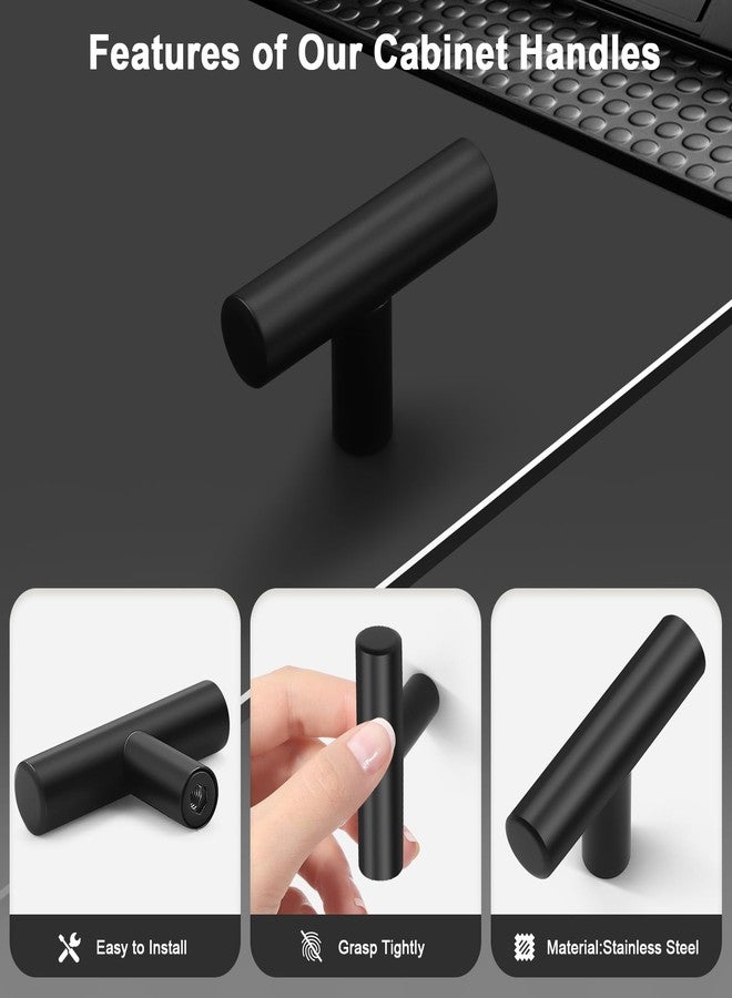 Probrico 10 Pack Length 2inch Matte Black Kitchen Cabinet Knobs,Stainless Steel Dresser Drawer Knob,Euro Style Single Hole Pull Handles for Cupboard and Closet - Image 3