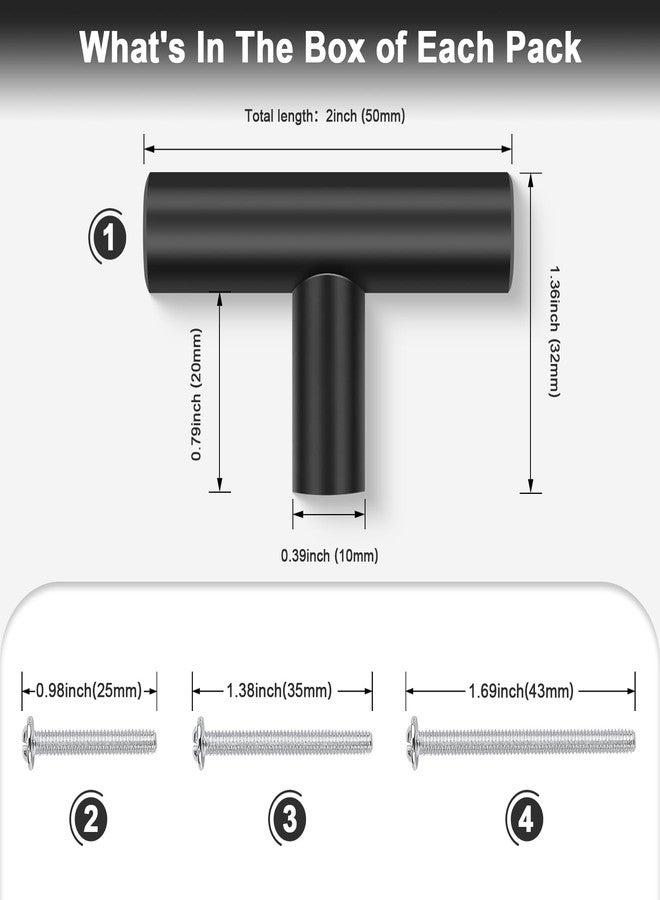 Probrico 10 Pack Length 2inch Matte Black Kitchen Cabinet Knobs,Stainless Steel Dresser Drawer Knob,Euro Style Single Hole Pull Handles for Cupboard and Closet - Image 2