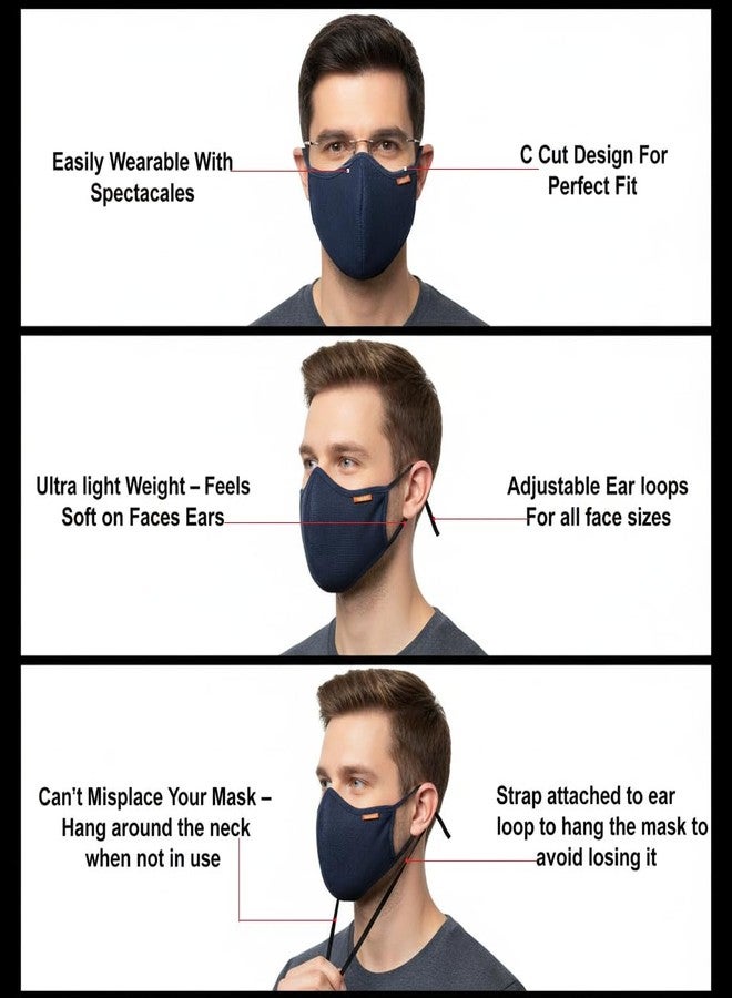 Lifezen Isafe 100% Cotton 7 Layers Face Mask With Anti-Dust, Washable, Breathable, And Reusable Mask For Men & Women (Pack of 1) Blue - Image 3