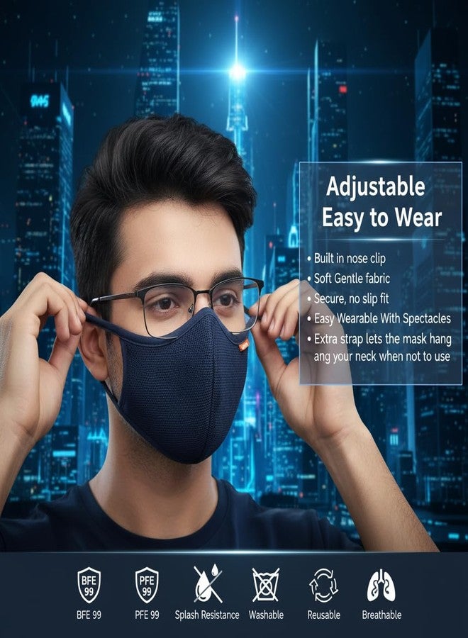Lifezen Isafe 100% Cotton 7 Layers Face Mask With Anti-Dust, Washable, Breathable, And Reusable Mask For Men & Women (Pack of 1) Blue - Image 2