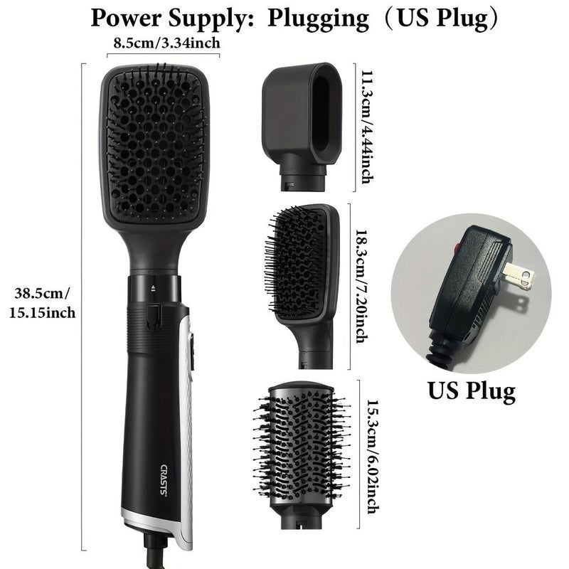 فرشاة هواء ساخنة سوداء ثلاثية الاستخدام، مكواة شعر فرد وتجعيد مزدوجة الاستخدام، مشط تصفيف يدوم طويلاً - Image 4