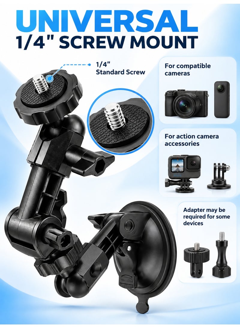 Camera Suction Cup Mount with Adjustable Articulating Arm and 1/4 Inch Screw, Window and Glass Camera Holder for Action Camera Accessories, Black - Image 2