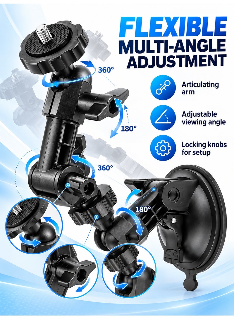 Camera Suction Cup Mount with Adjustable Articulating Arm and 1/4 Inch Screw, Window and Glass Camera Holder for Action Camera Accessories, Black - Image 3
