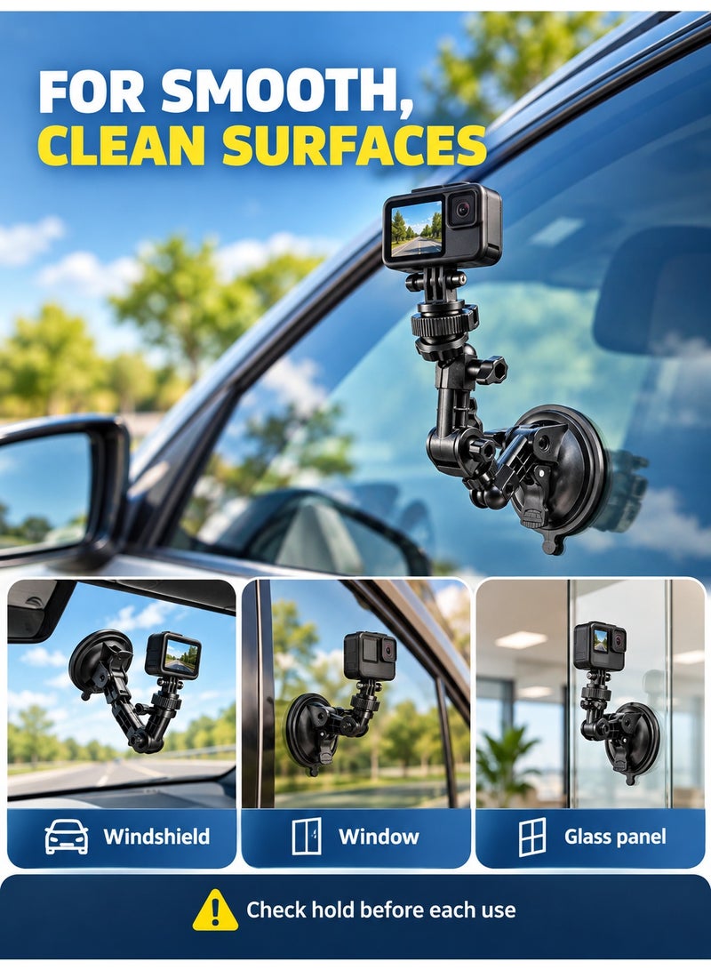Camera Suction Cup Mount with Adjustable Articulating Arm and 1/4 Inch Screw, Window and Glass Camera Holder for Action Camera Accessories, Black - Image 5