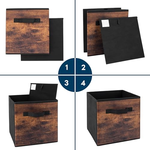 EWES 11 Inch Fabric Storage Cubes, 6 Pack Foldable Storage Bins with Handle, Storage Baskets Box for Shelves, Closet, Organizer, Brown Black - Image 4