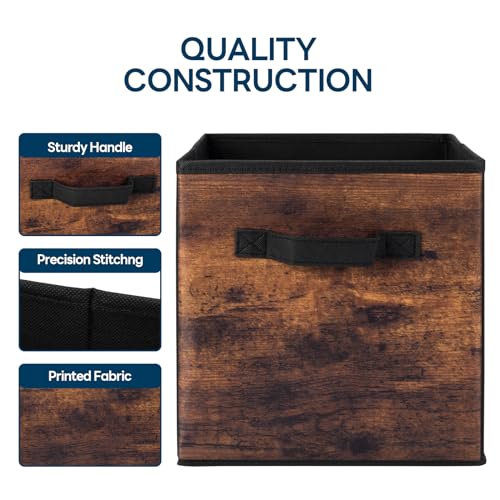 EWES 11 Inch Fabric Storage Cubes, 6 Pack Foldable Storage Bins with Handle, Storage Baskets Box for Shelves, Closet, Organizer, Brown Black - Image 5