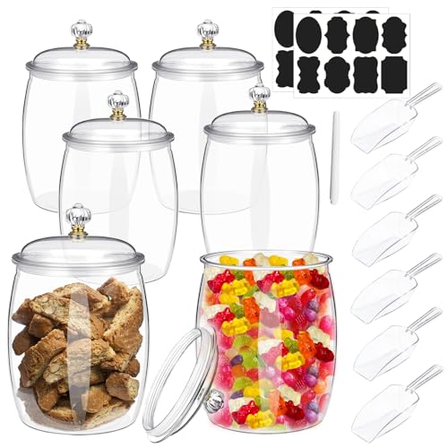 SENONAPO 6 Pcs 64 oz Candy and Cookie Jar with Lids 6 Spoons Plastic Jars Decorative Apothecary Jars Candy Buffet Containers Clear Can Airtight Food Storage Canister for Home Decoration Supplies - Image 1