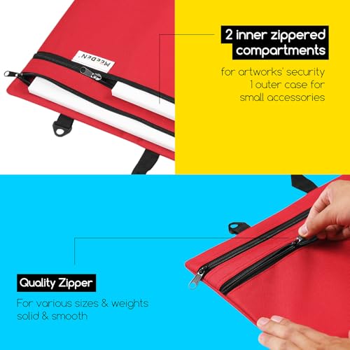 MEEDEN Soft Art Portfolio Bag: 24 X 31 Inch Light Weight Portfolio Canvas Case with Detachable Shoulder Strap -Waterproof 600D Oxford Carrying Storage Case for Canvas, Artwork, Sketching - Red - Image 3
