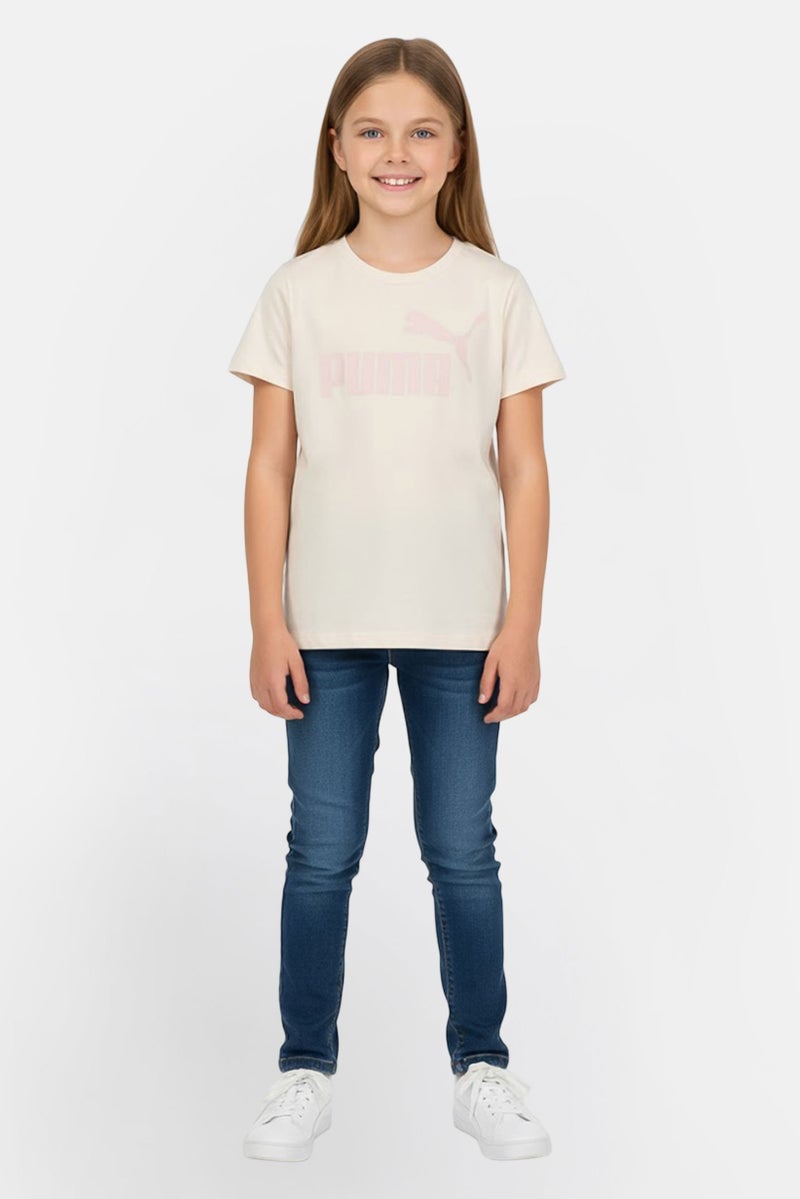 PUMA Kids Girl Crew Neck Short Sleeve Outdoor T-Shirt, Beige - Image 1