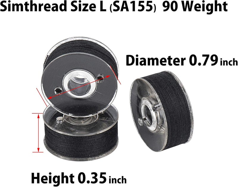 simthread 144 Prewound Bobbin Thread Size L 90WT (SA155 60S/2) for Husqvarna Viking pfaff Creative Vision Embroidery Machines Plastic Side - Black - Image 3