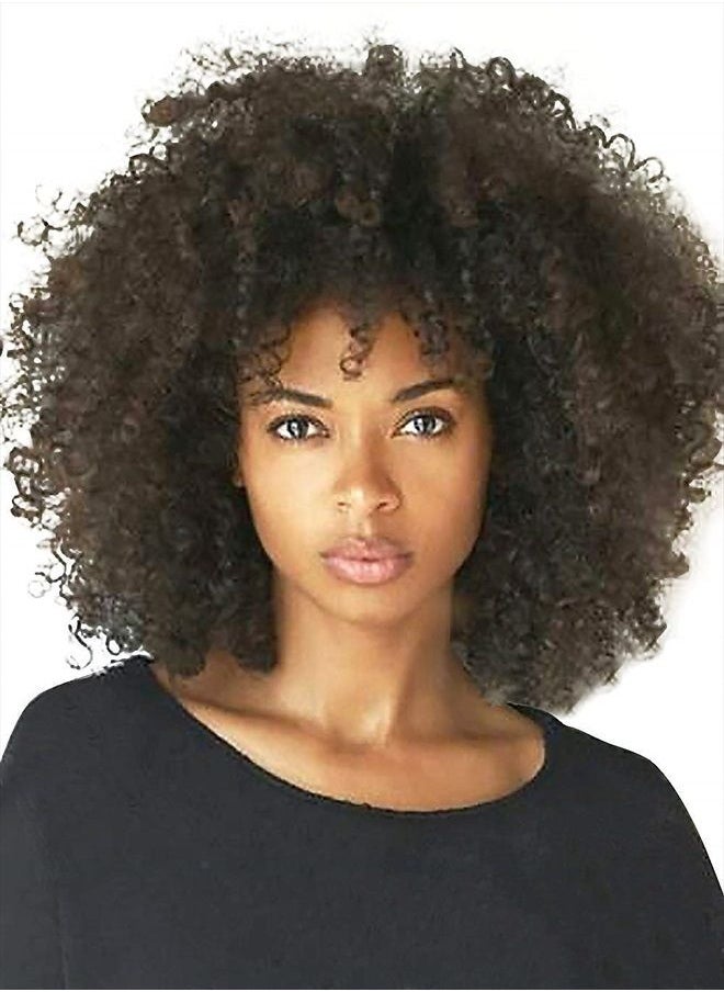 Kalyss 8" Short Kinky Curly Wigs for Women Black Premium Synthetic Afro Wigs with Hair Bangs Natural Curls Wigs for Women,Bouncy Full and Natural Looking 150% Density  - Image 1