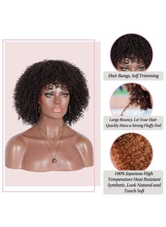 Kalyss 8" Short Kinky Curly Wigs for Women Black Premium Synthetic Afro Wigs with Hair Bangs Natural Curls Wigs for Women,Bouncy Full and Natural Looking 150% Density  - Image 3