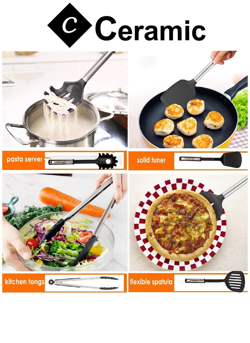 CERAMIC - Cooking Utensils Set 40 Pcs Non stick Stainless Steel Handle Kitchen Sets for home And Gifts - Image 1