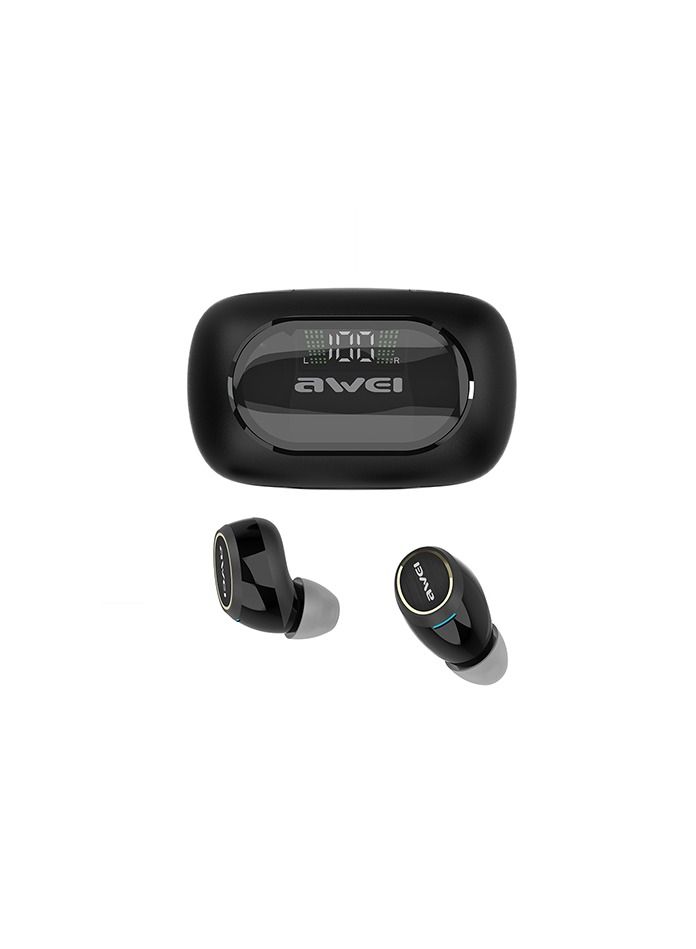 AWEI True Wireless Active Noise Cancellation Earbuds with Charging Case and Digital Display Black Colour - Image 1