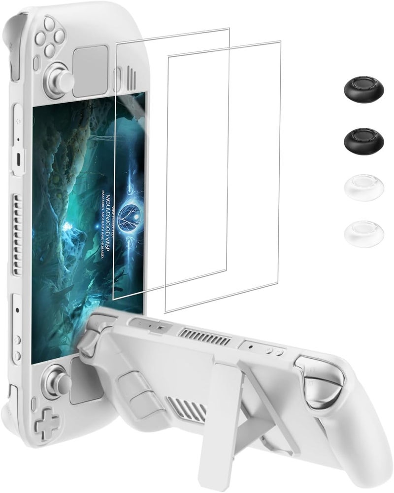 السراويل النحل حافظة Steam Deck من ، حافظة واقية لـ Steam Deck OLED، إكسسوارات غلاف واقي غير قابل للانزلاق، حافظة Steam Deck مع حامل قائم، 2 واقي شاشة، 4 مقابض للإبهام (أبيض) - Image 1