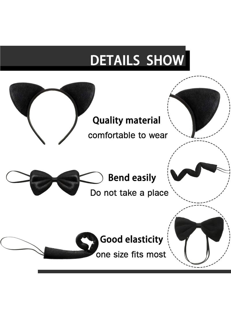 SYOSI - Cat Costume Accessories, 3 Pcs  Animal Costume Set for Kids Ears Headband Set Ears Tail Bow Tie Animal Dress Cosplay Party Decoration Accessory(Cat) - Image 1
