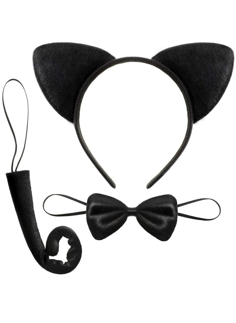 SYOSI - Cat Costume Accessories, 3 Pcs  Animal Costume Set for Kids Ears Headband Set Ears Tail Bow Tie Animal Dress Cosplay Party Decoration Accessory(Cat) - Image 1