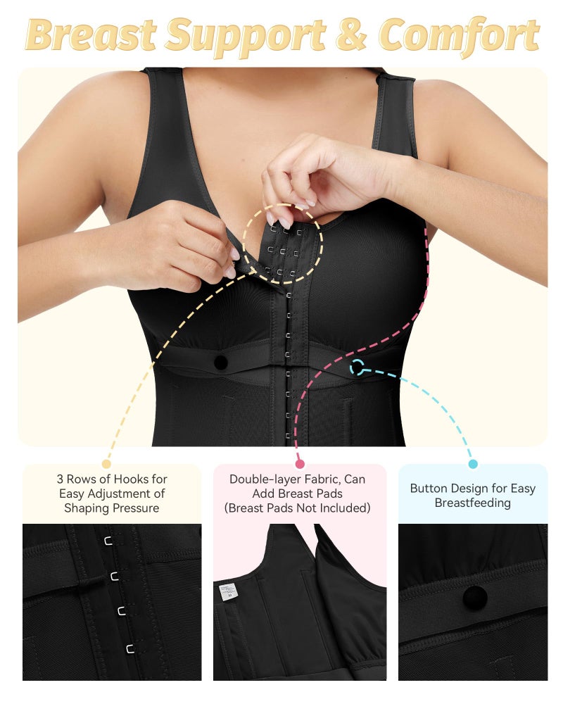 SHAPSHE Fajas Colombianas Shapewear for Women Waist Trainer Postpartum Post Liposuction Compression Garment with Adjustable Breast Shaping Black M - Image 2
