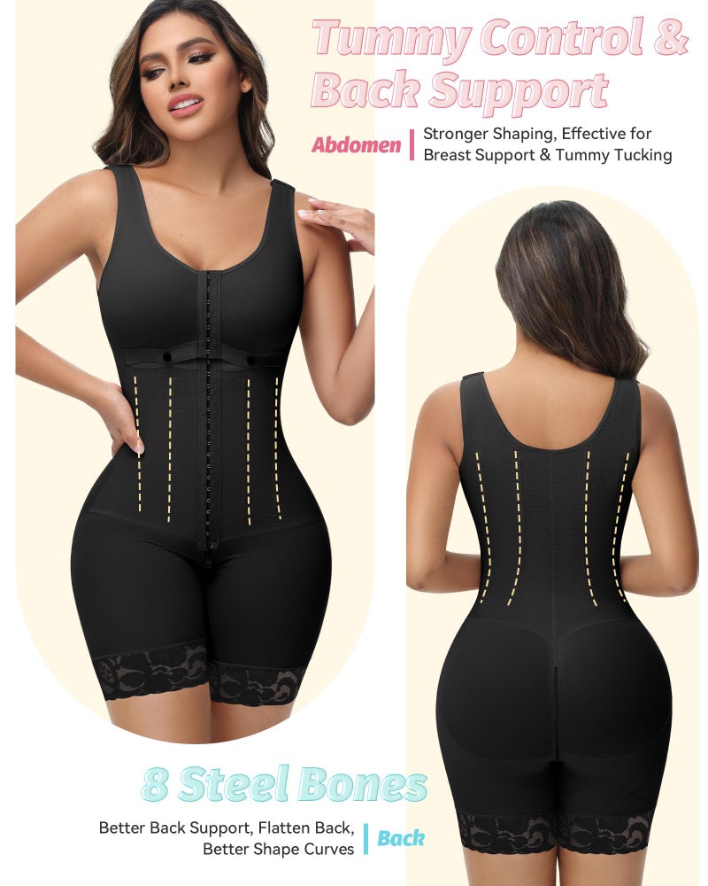 SHAPSHE Fajas Colombianas Shapewear for Women Waist Trainer Postpartum Post Liposuction Compression Garment with Adjustable Breast Shaping Black M - Image 3