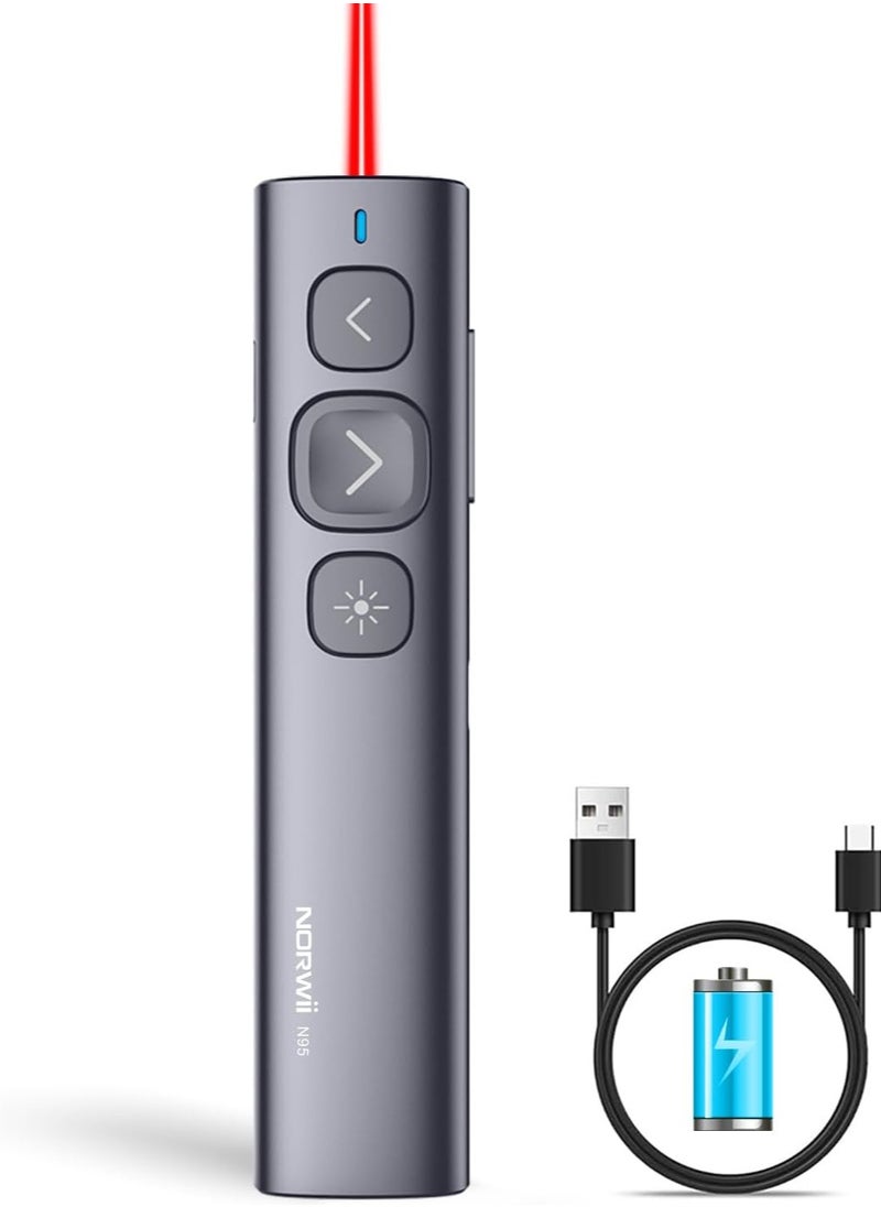 Norwii Norwii N95 Presentation Clicker with Laser Pointer, PowerPoint Clicker for PowerPoint Presentations, Presentation Remote, Pointer Clicker for Presentation, Wireless Presenter (Grey with Red Laser)  - Image 1